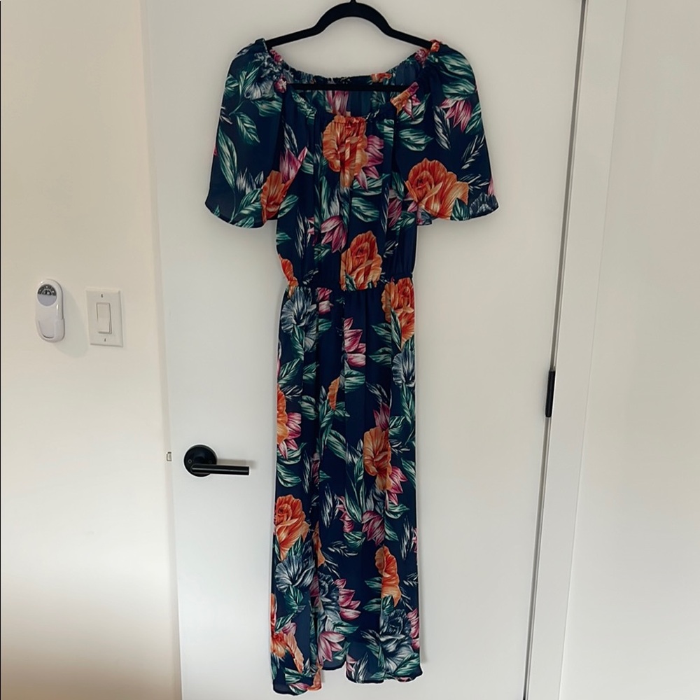 Olivaceous Multicolor Floral Off The Shoulder Maxi dress (Fashion Truck)
